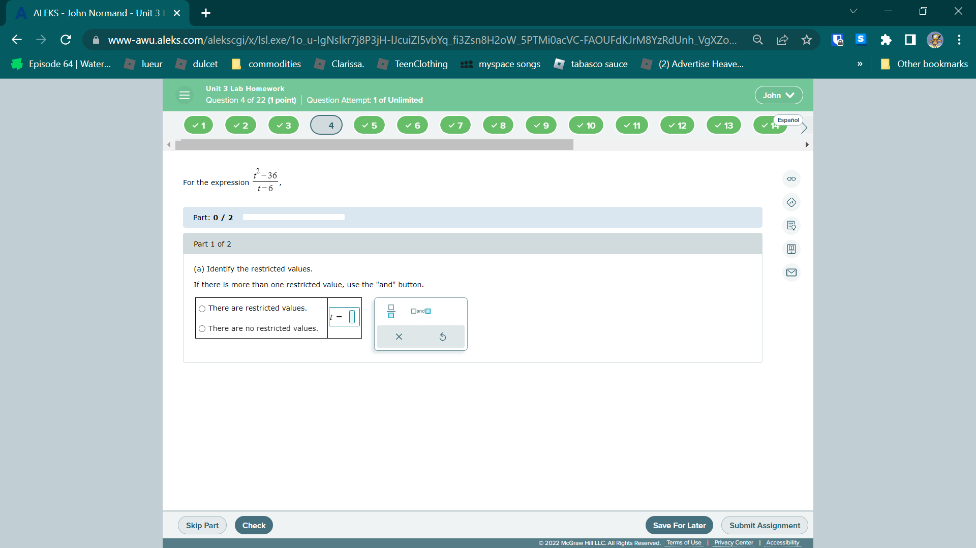 ALEKS - John Normand - Unit 3 L X + X C