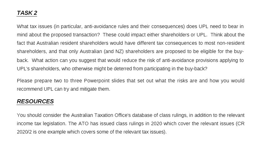 TASK 2' What tax issues {in particular,
