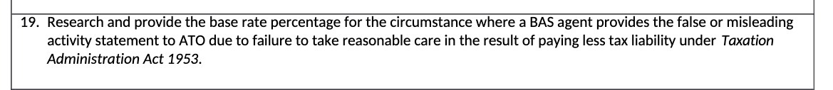 19. Research and provide the base rate percentage