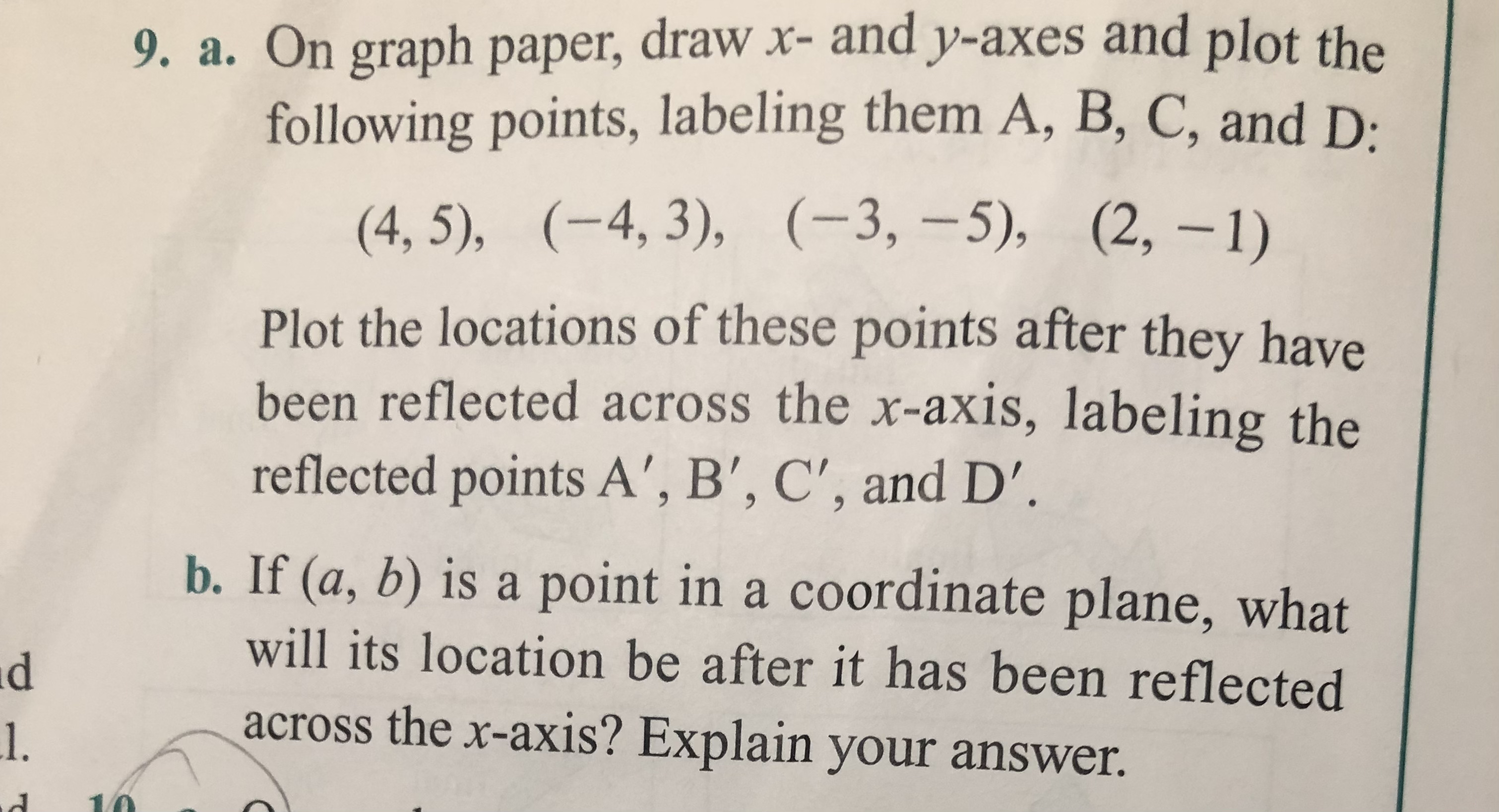9. a. On graph paper, draw x- and y-axes and plot