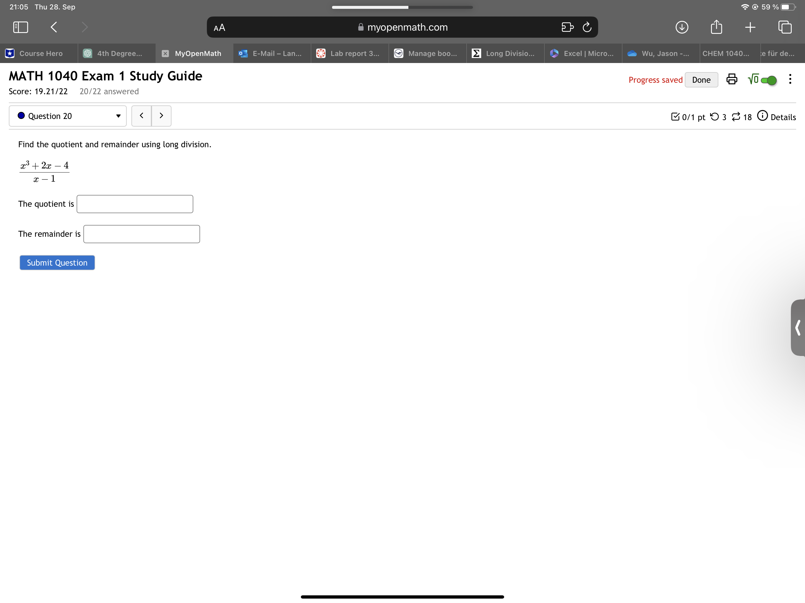 21:05 Thu 28. Sep @ 59% O AA myopenmath.com C +