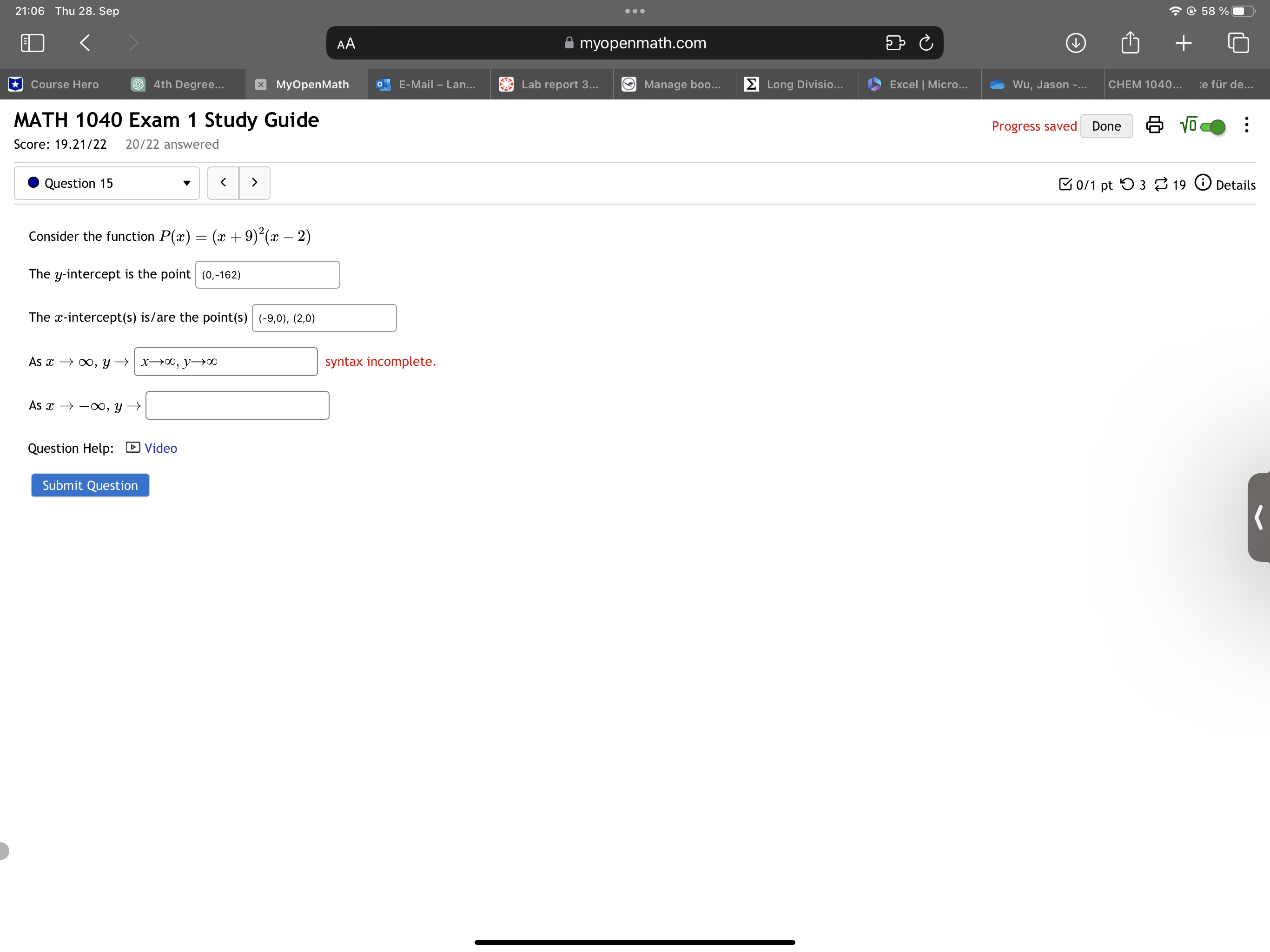 21:05 Thu 28. Sep @ 59% O AA myopenmath.com C +