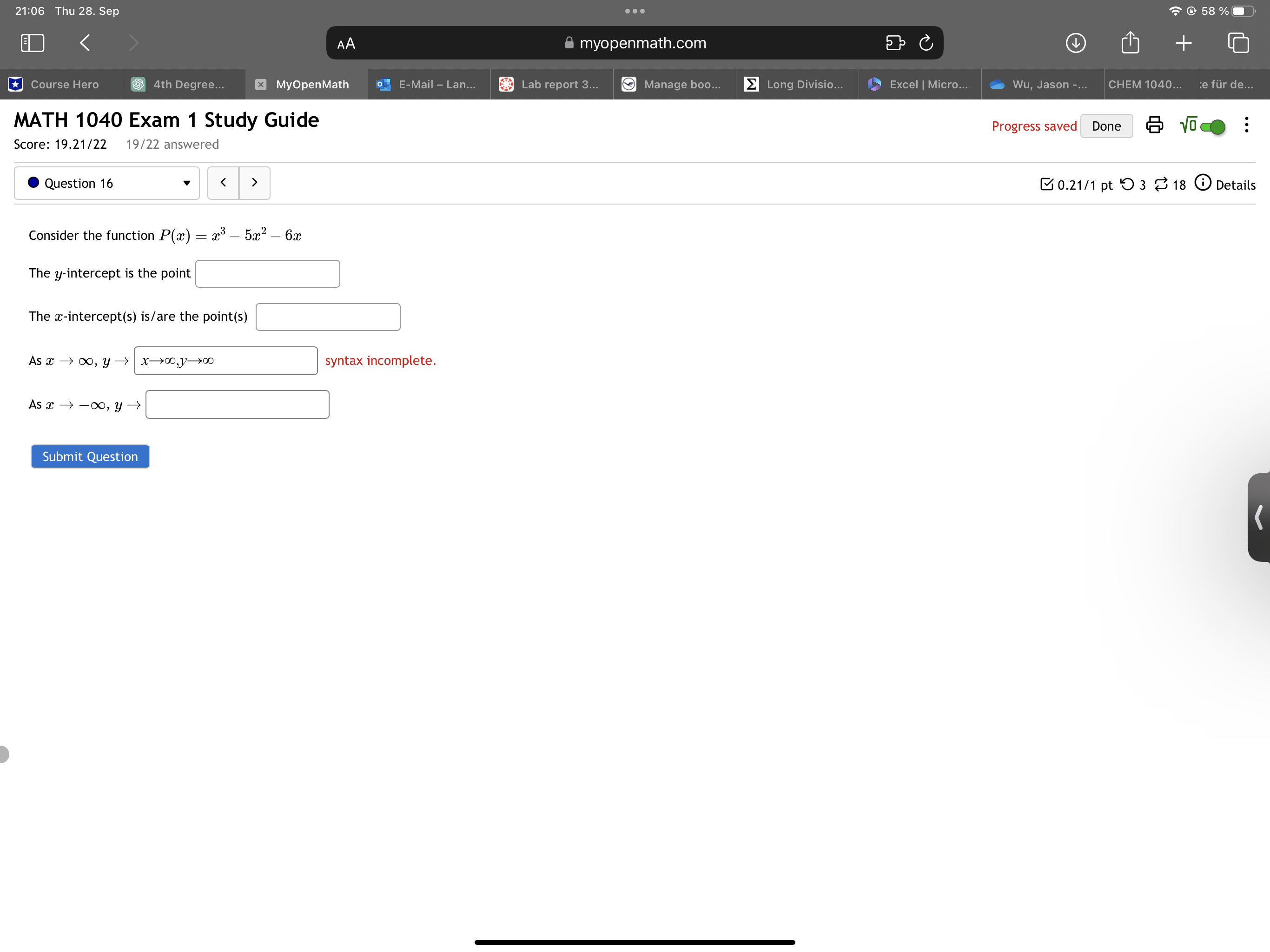 21:05 Thu 28. Sep @ 59% O AA myopenmath.com C +