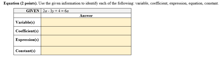 Equation (2 points). Use the given information to