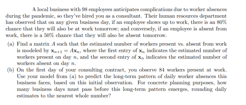 Question below A local business with 98 employees