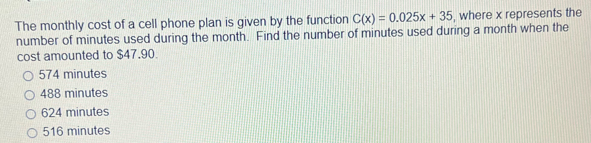 The monthly cost of a cell phone plan is given by