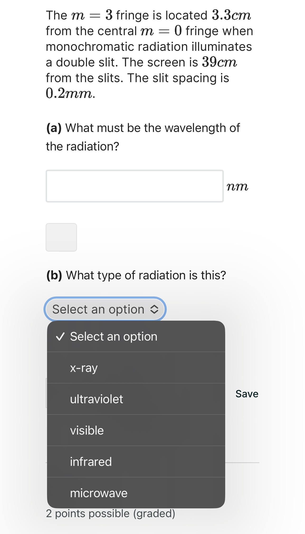 Two narrow slits are 0.26mm apart. They are