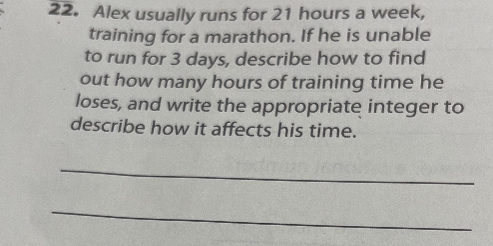 22. Alex usually runs for 21 hours a week,
