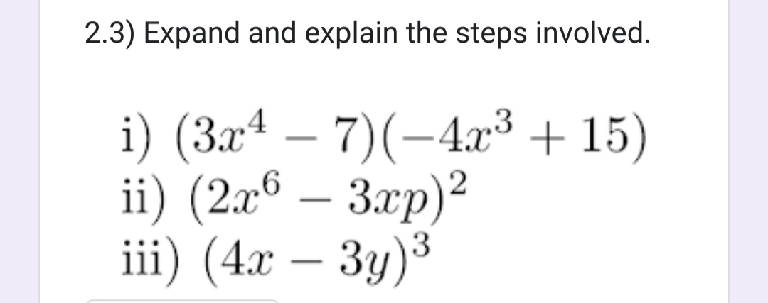 2.3) Expand and explain the steps involved. i)