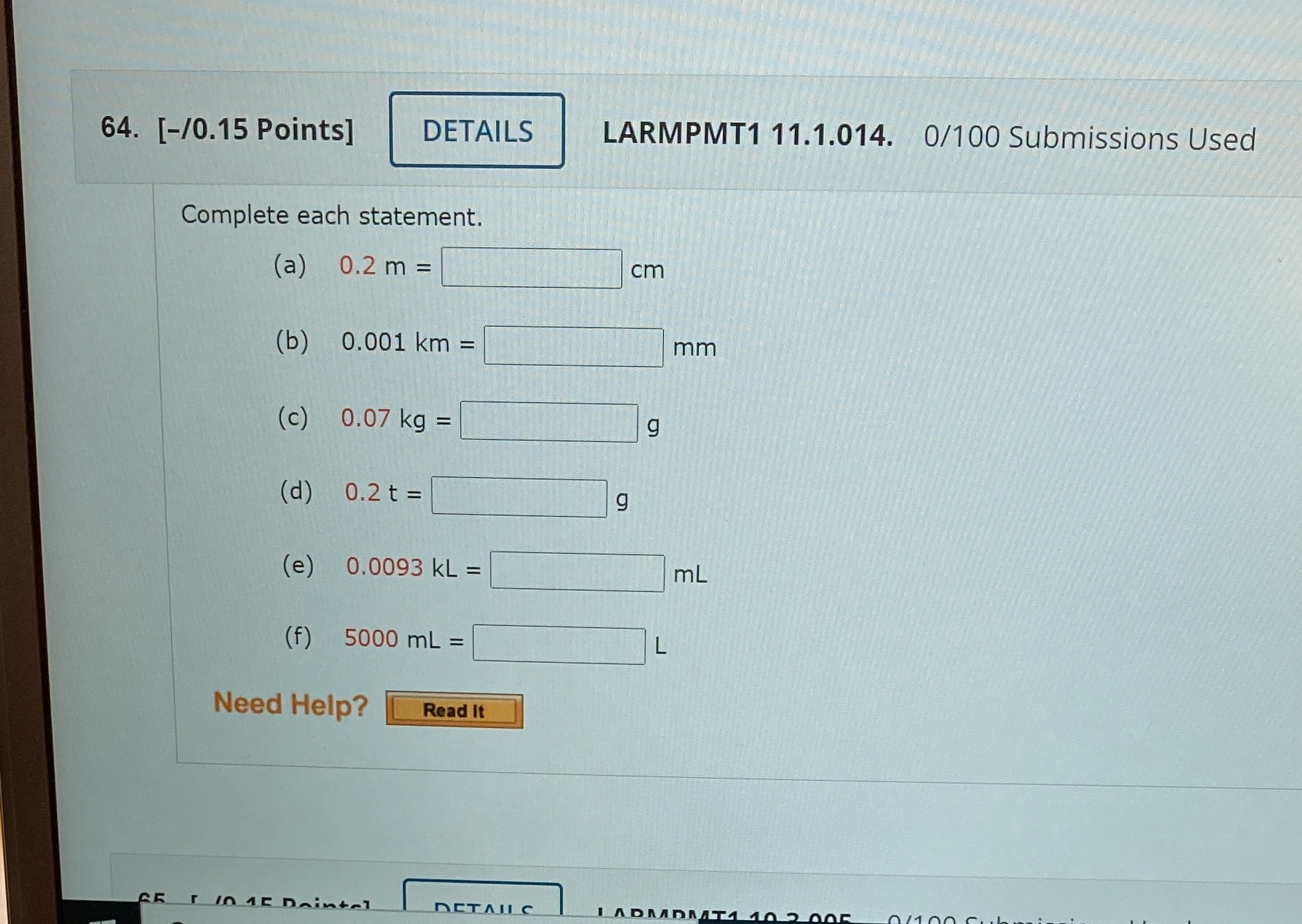 64. [-/0.15 Points] DETAILS LARMPMT1 11.1.014.