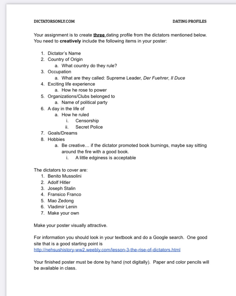 DICTATORSONLY.COM DATING PROFILES Your assignment