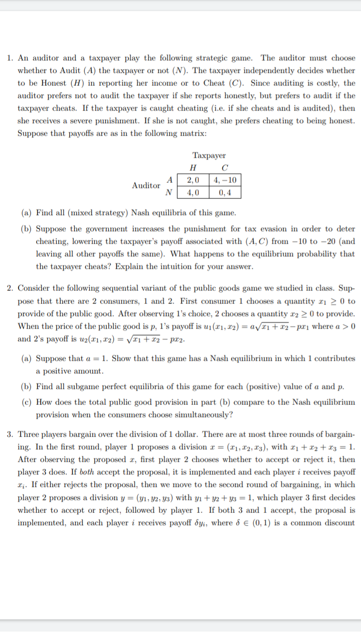 \f1. An auditor and a taxpayer play the following