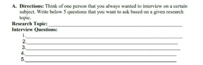 A. Directions: Think of one person that you