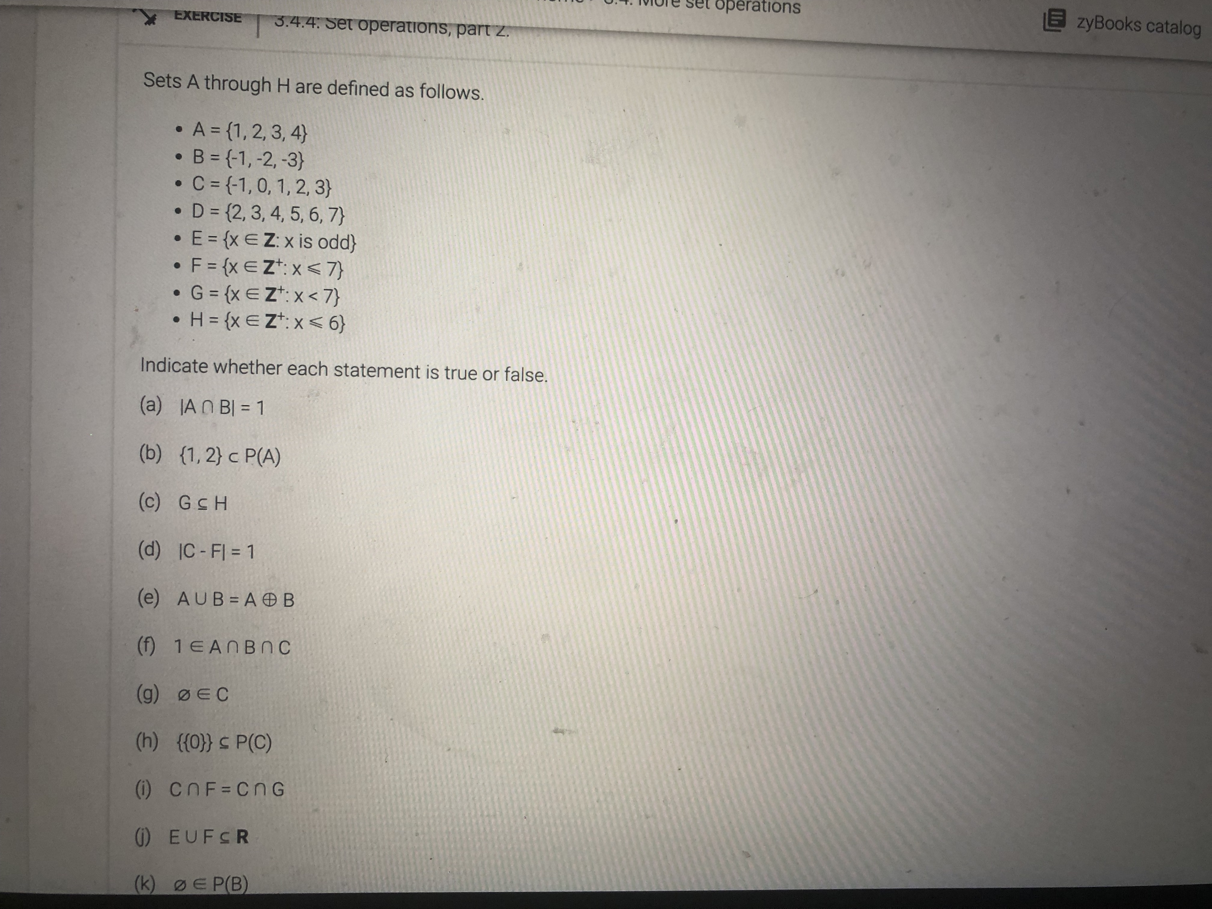 EXERCISE 3.3.1: Unions and intersections of sets.