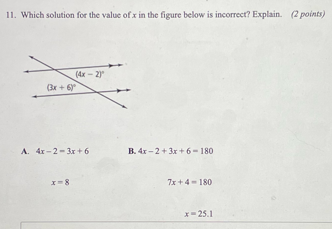 please help 11. Which solution for the value of x
