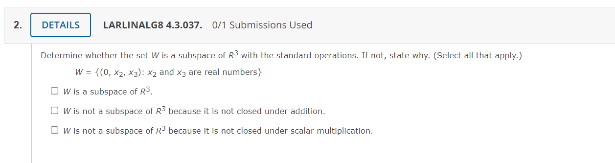 2. DETAILS LARLINALG8 4.3.037. 0/1 Submissions