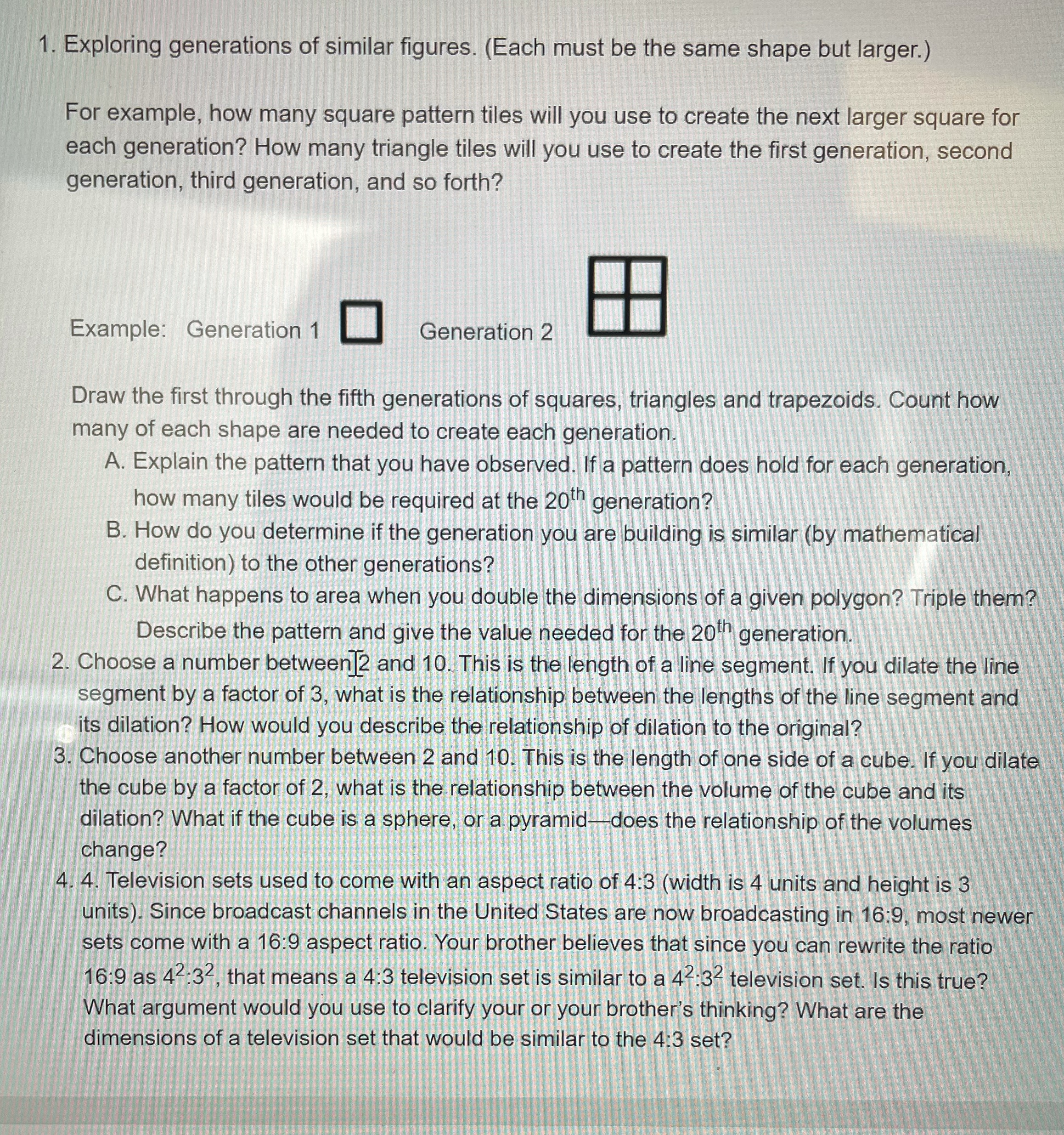 1. Exploring generations of similar figures.