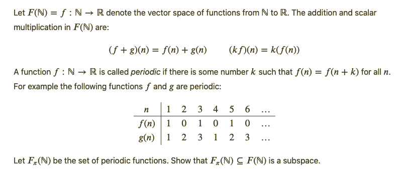 Let F(N) = f : N - R denote the vector space of