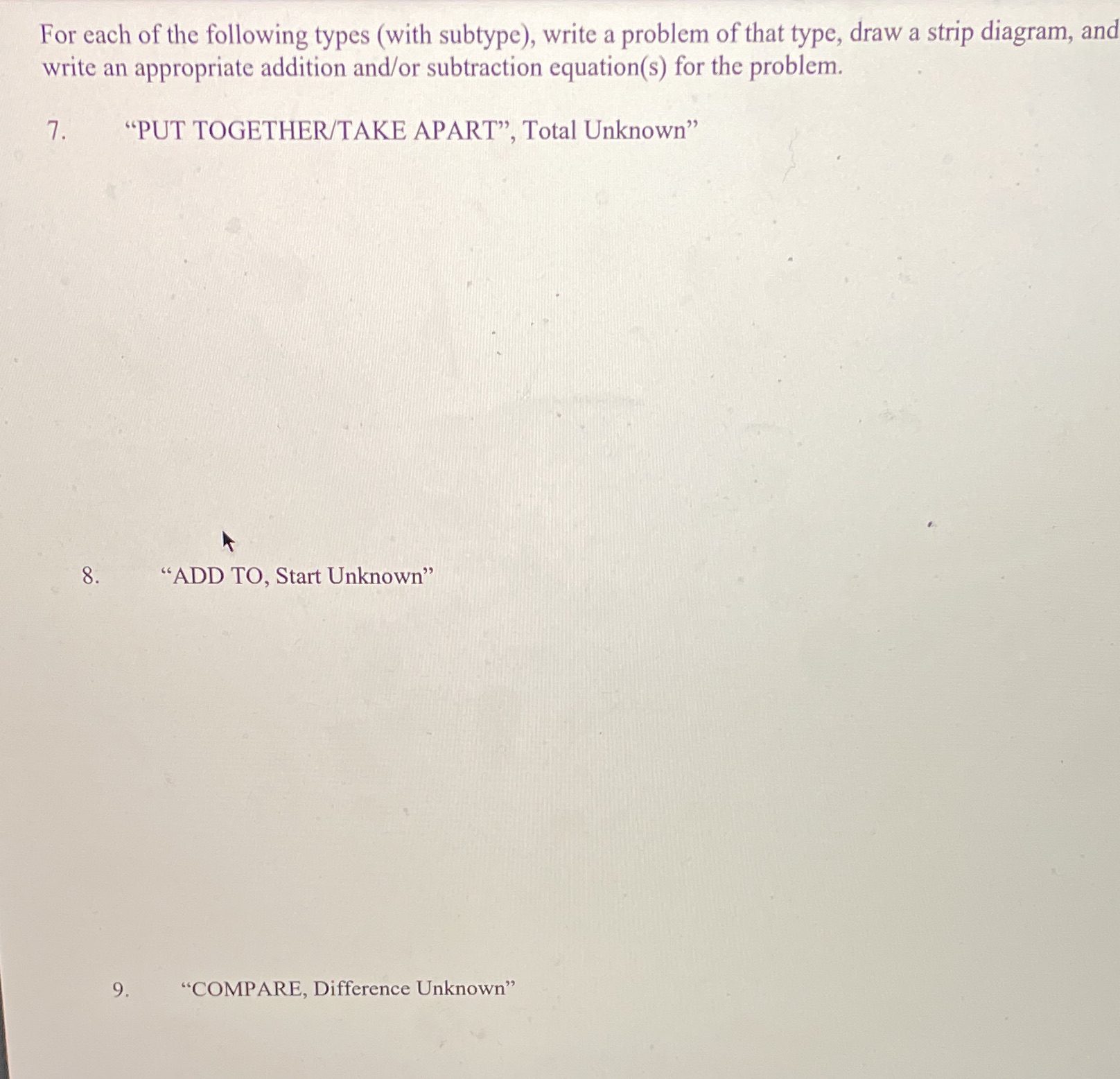 Math 123 put together/take from/apart or