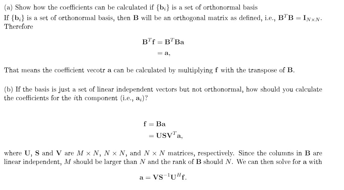 (a) Show how the coefficients can be calculated