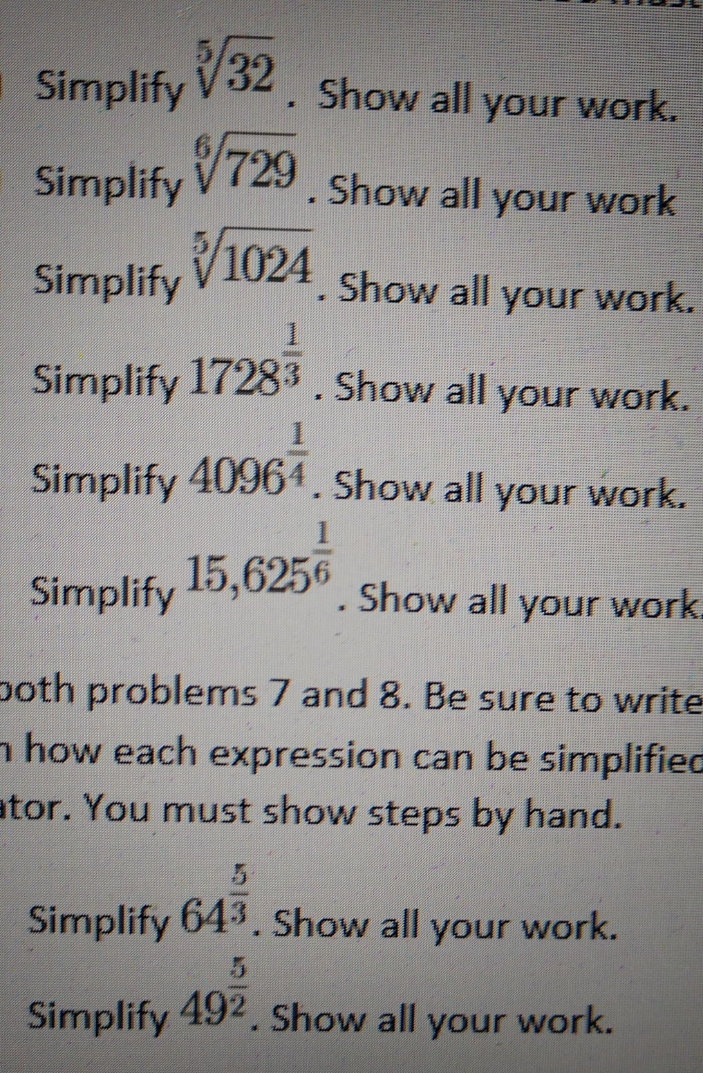 Please help, simplify the problems and show the