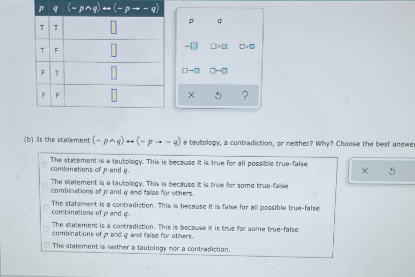 P q (~png) - (~p- ~ q) P q T T T F F T 0-0 0-0 F