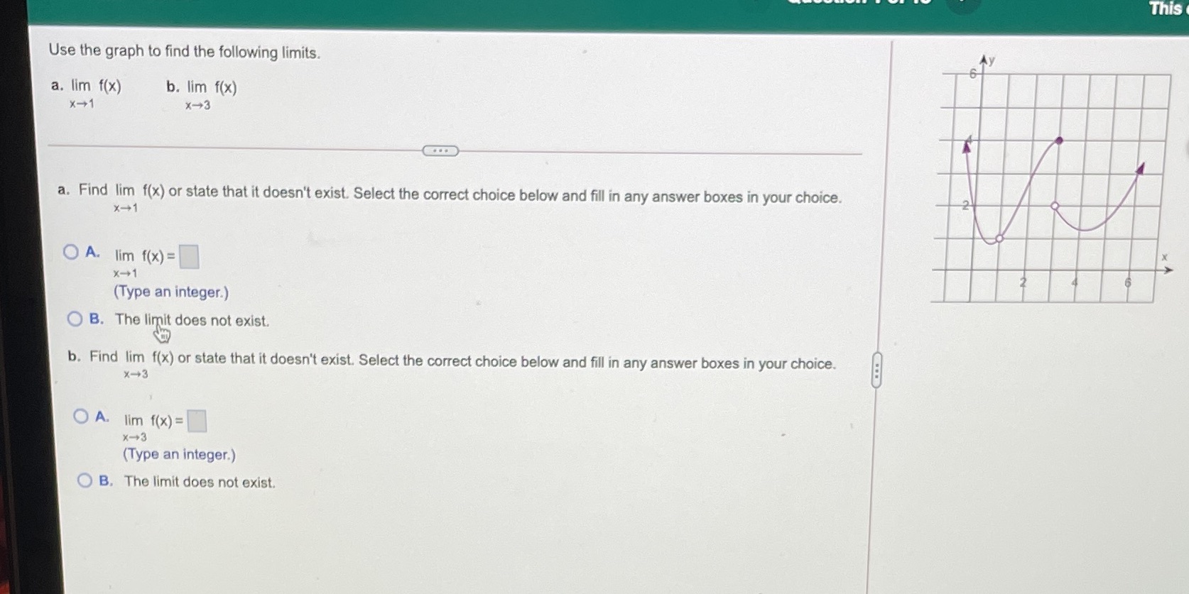 This Use the graph to find the following limits.