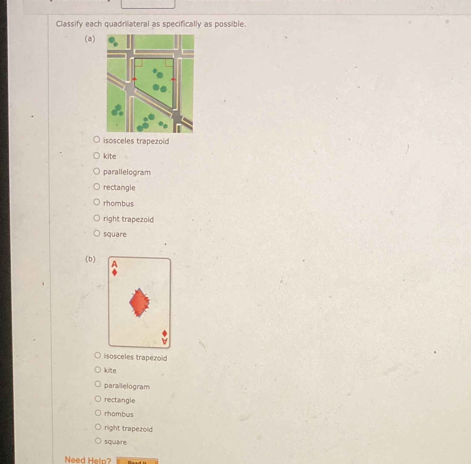 Classify each quadrilateral as specifically as