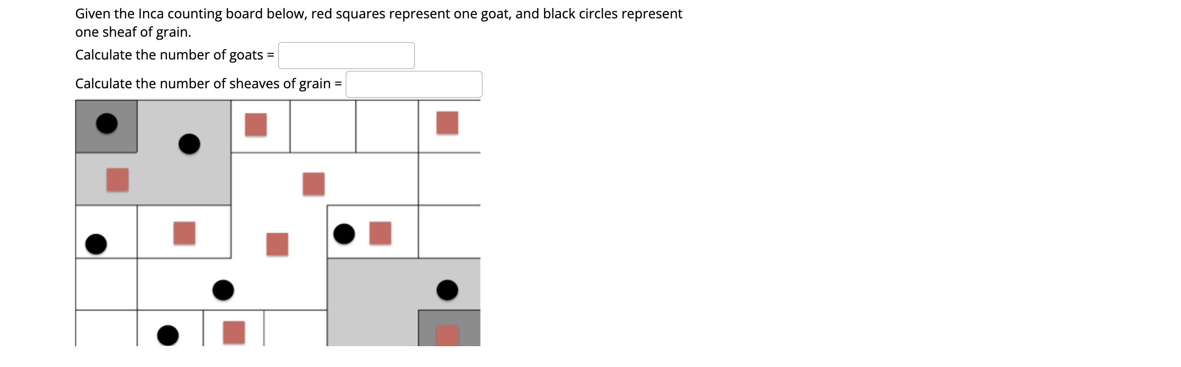Given the Inca counting board below, red squares