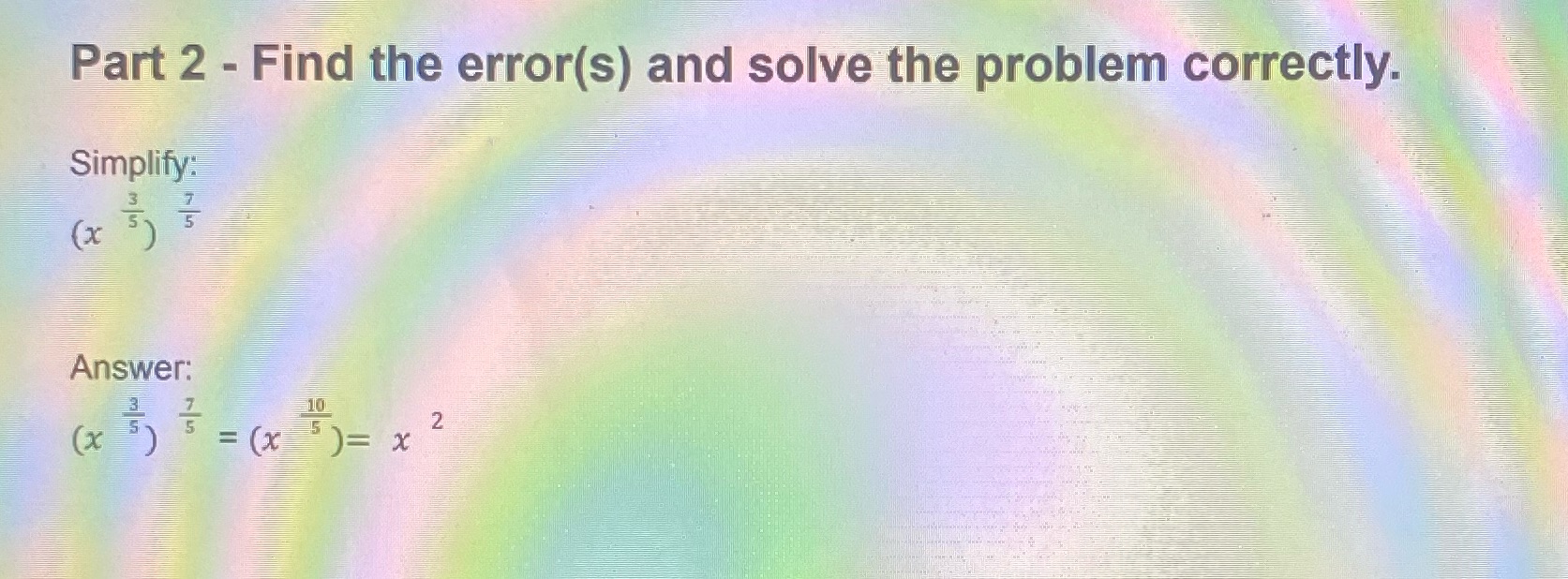 Part 2 - Find the error(s) and solve the problem