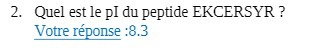 2. Quel est le pl du peptide EKCERSYR ? Votre