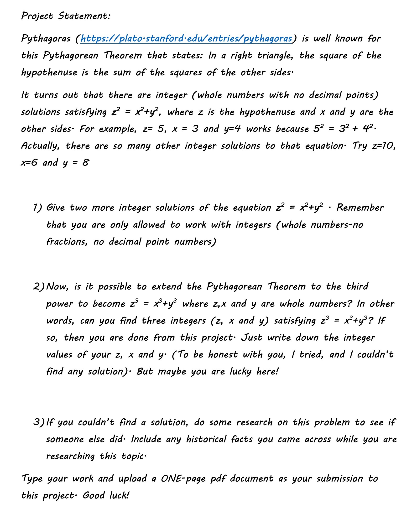 Project Statement: Pythagoras