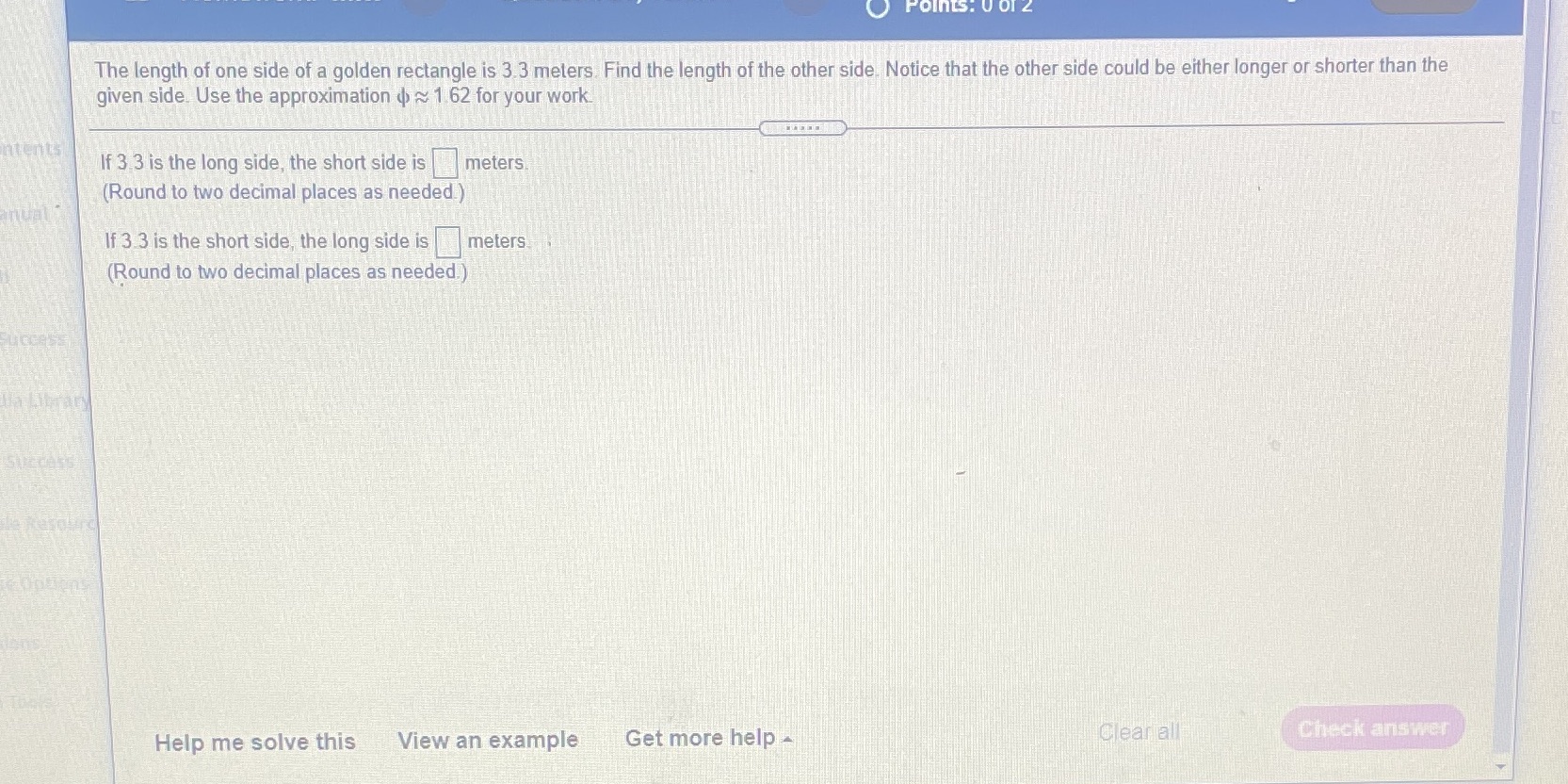 Points: U Of 2 The length of one side of a golden