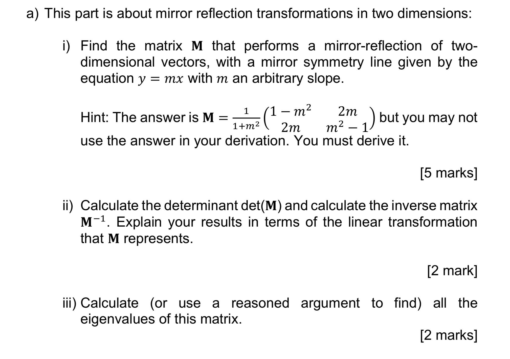 a) This part is about mirror reection