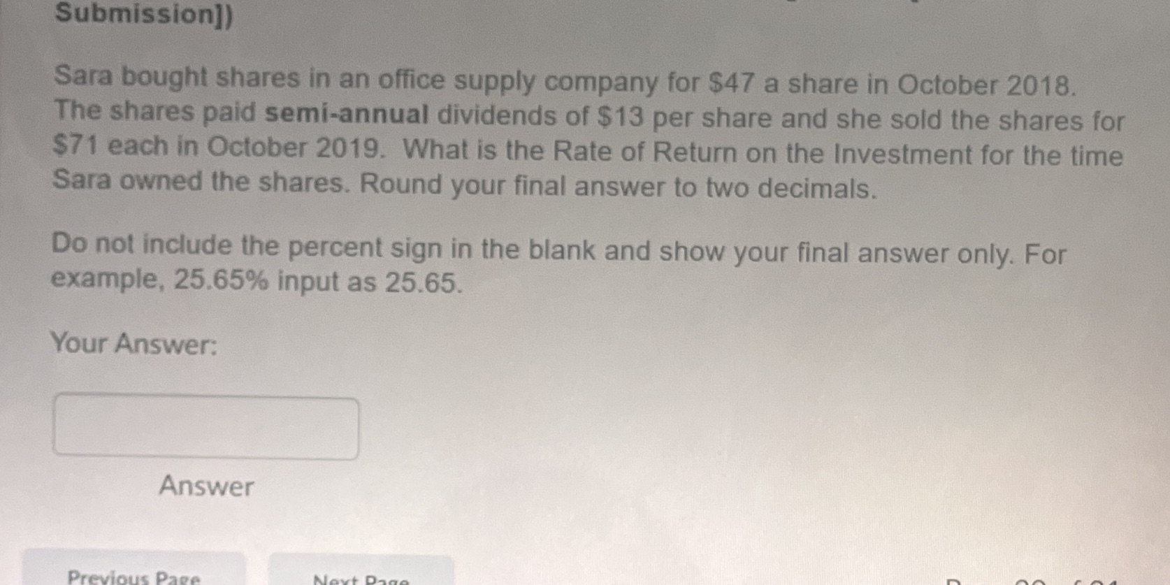 Submission]) Sara bought shares in an office