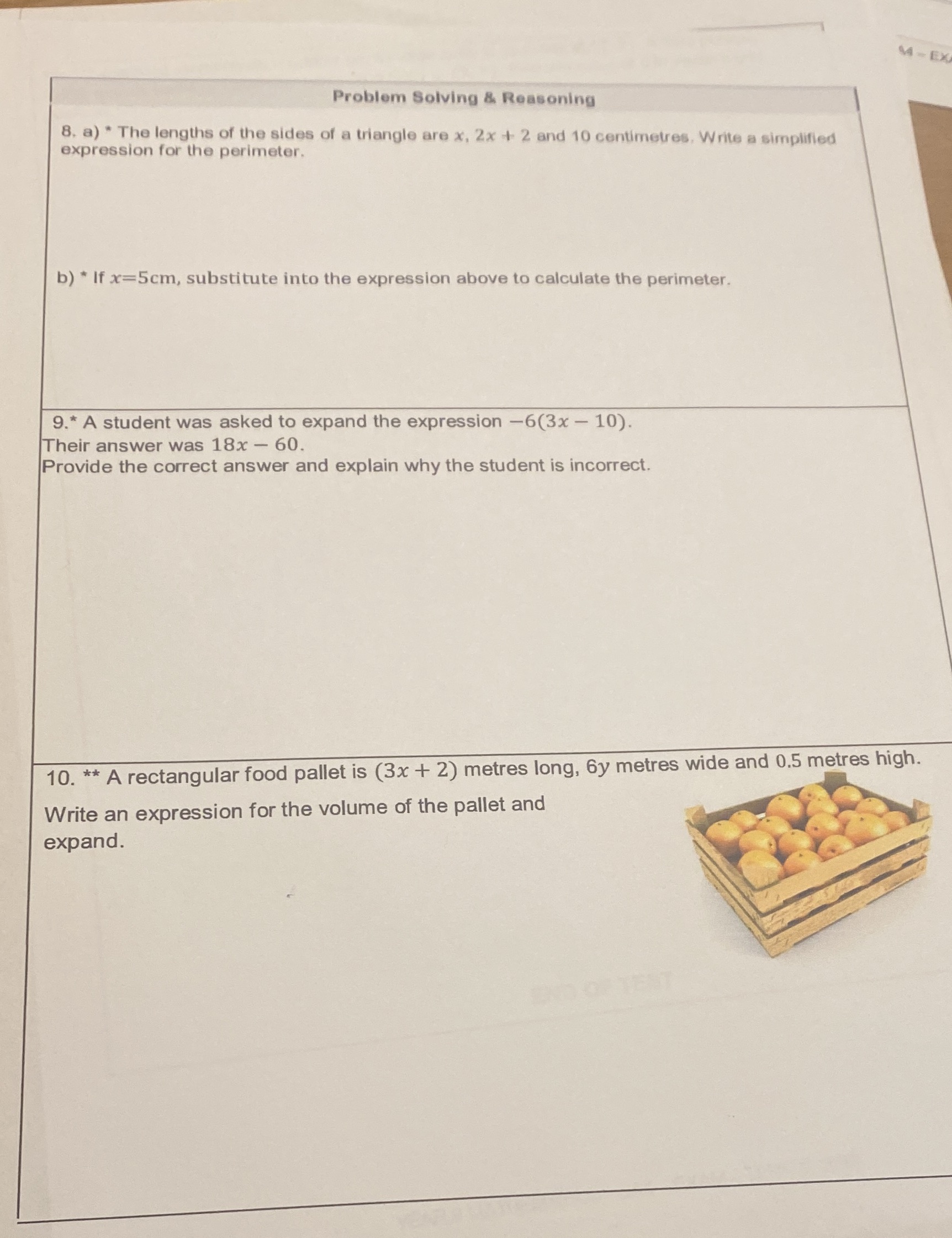 M- EX Problem Solving & Reasoning 8, a) * The