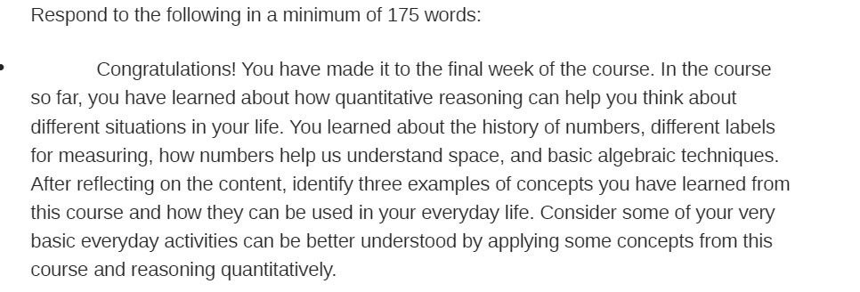 Respond to the following in a minimum of 175