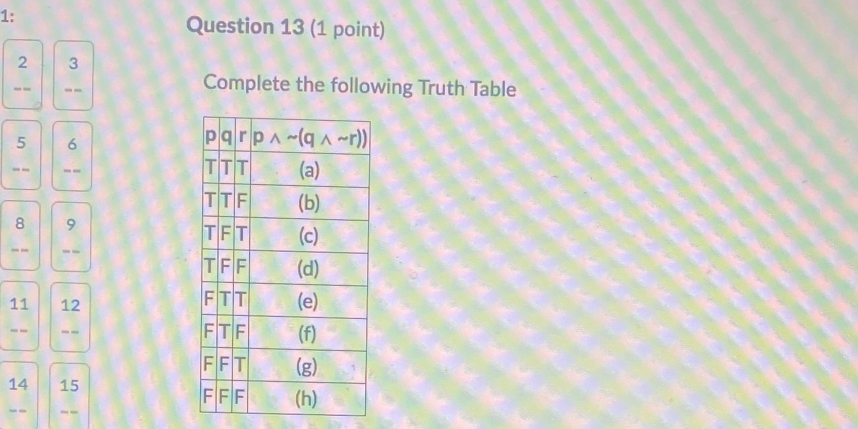 A-h 1: Question 13 (1 point) 2 3 Complete the