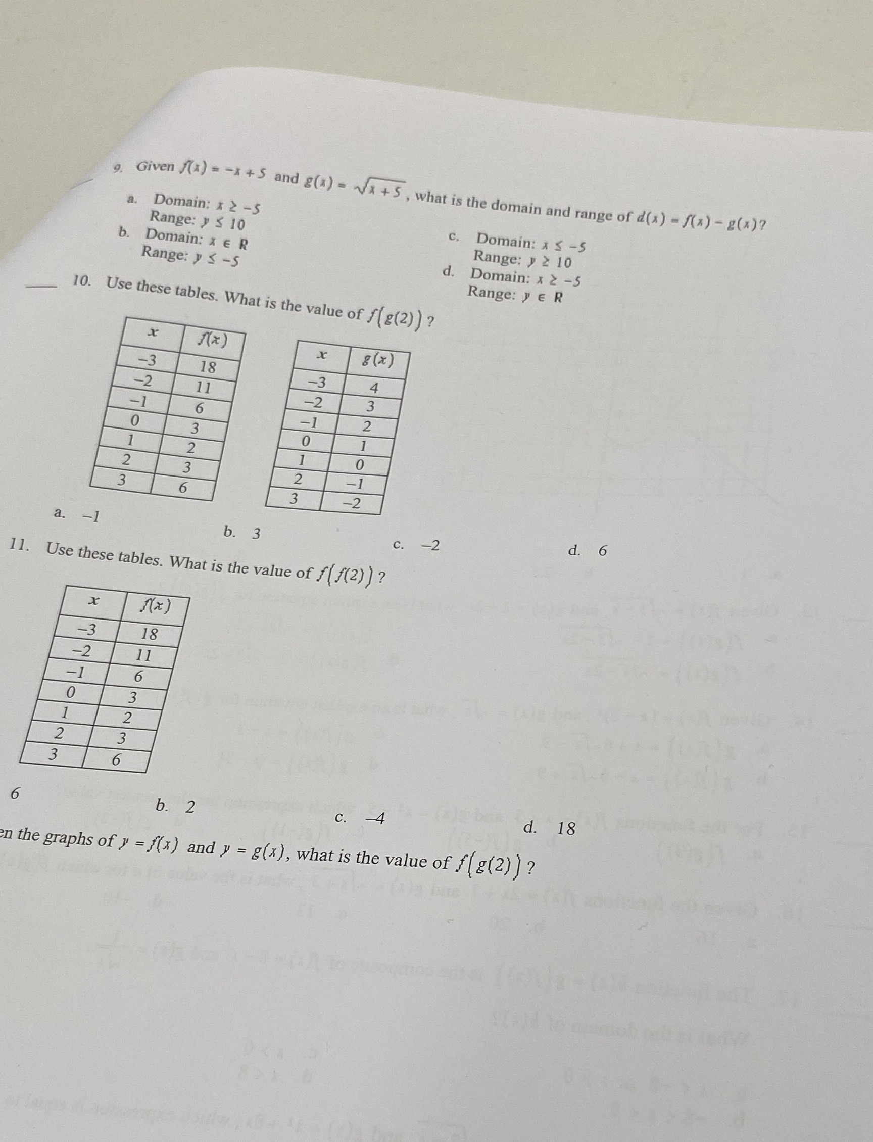 9. Given /(x) = -x +5 and g(x) = wx + 5, what is