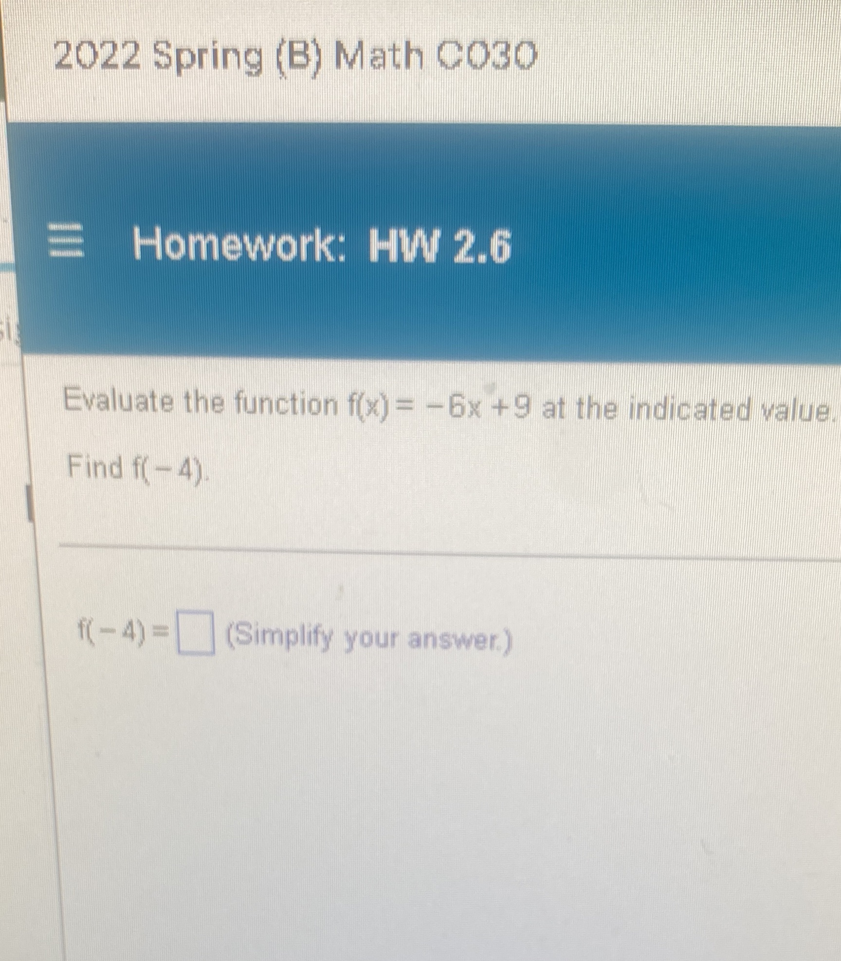 2022 Spring (B) Math CO30 Homework: HW 2.6