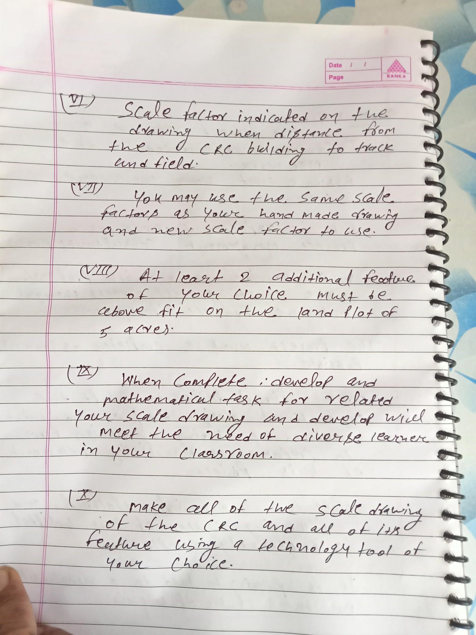Date / Page RANKA Scale drawing include following