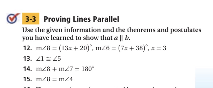 3-3 Proving Lines Parallel Use the given