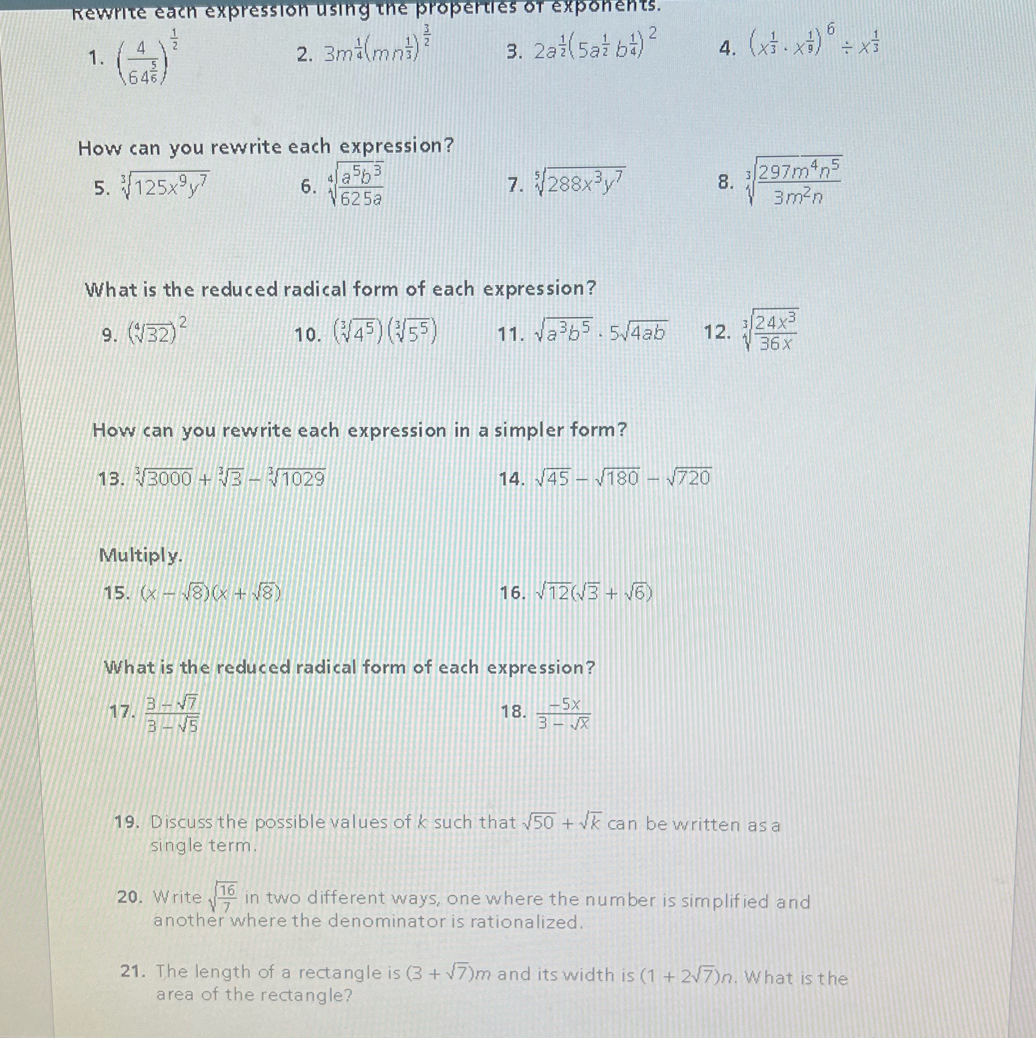 Please help Rewrite each expression using the