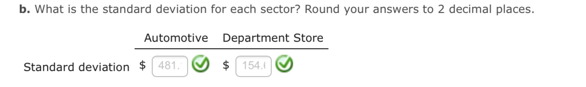 b. What is the standard deviation for each