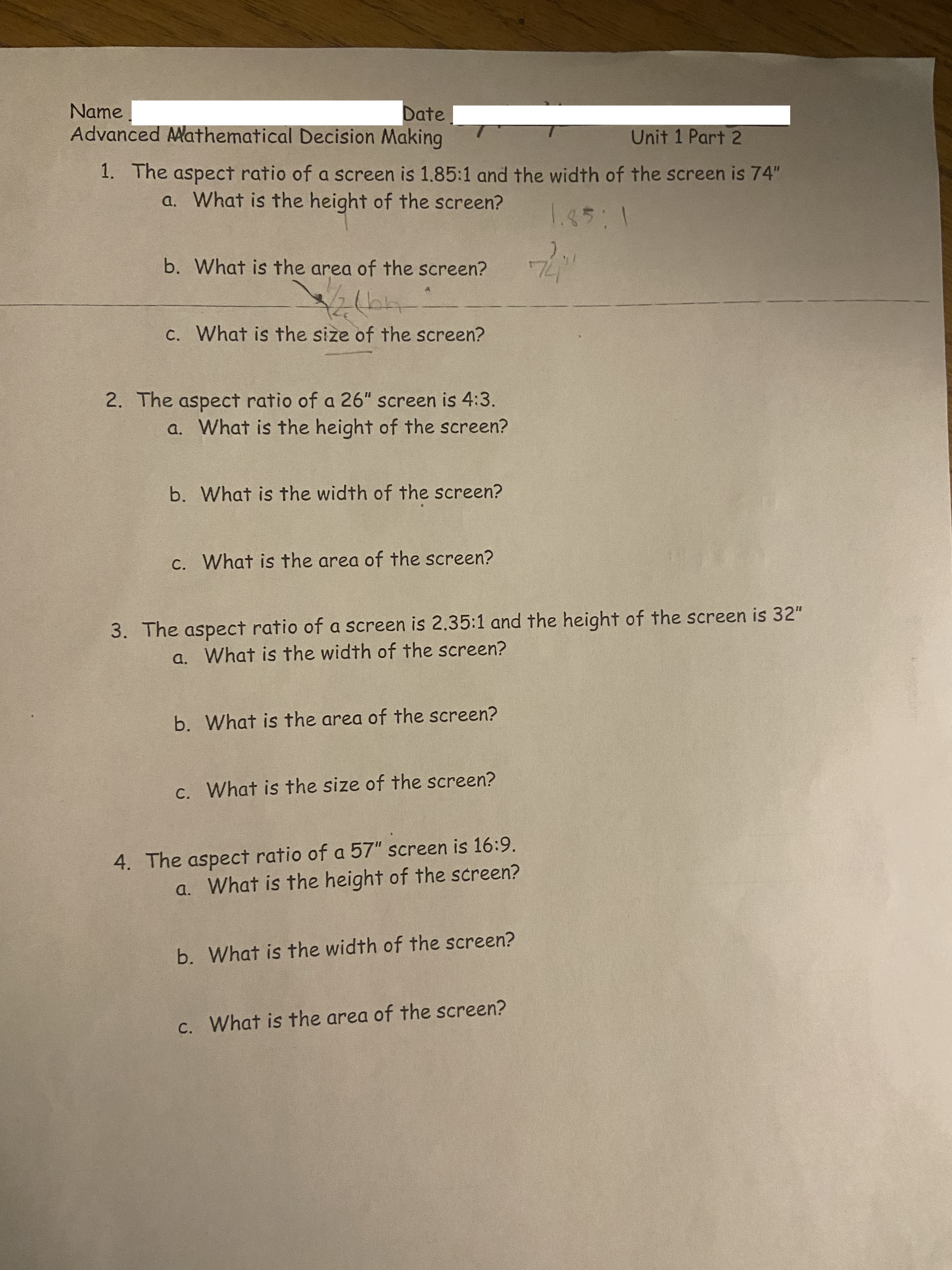 Name Date Advanced Mathematical Decision Making