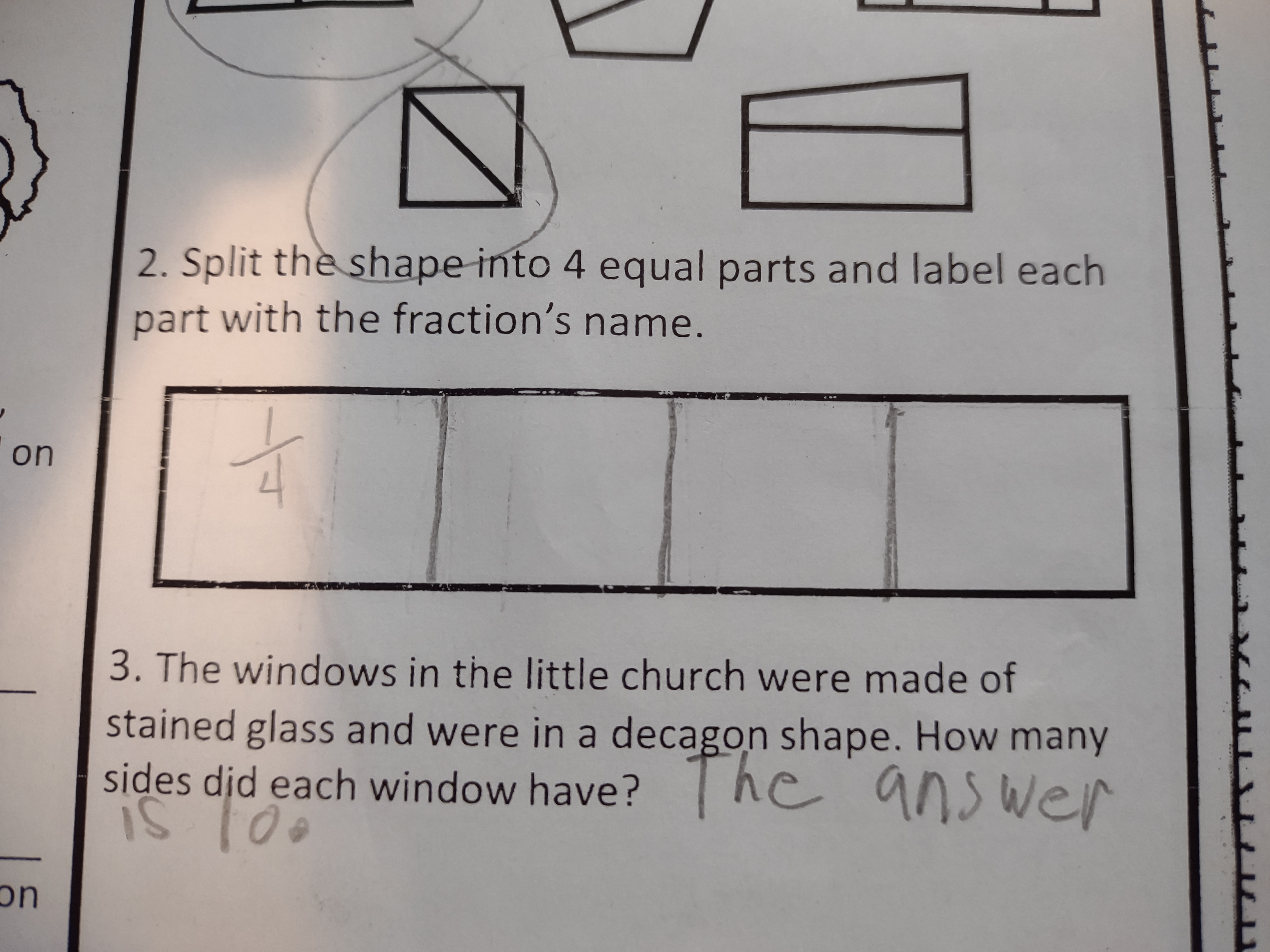 2. Split the shape into 4 equal parts and label