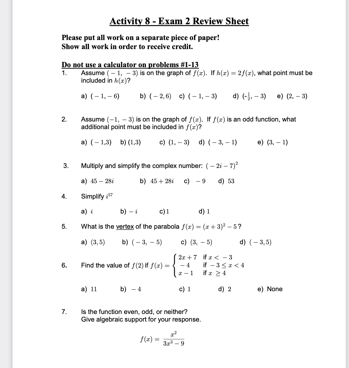 Activity 8 - Exam 2 Review Sheet Please put all
