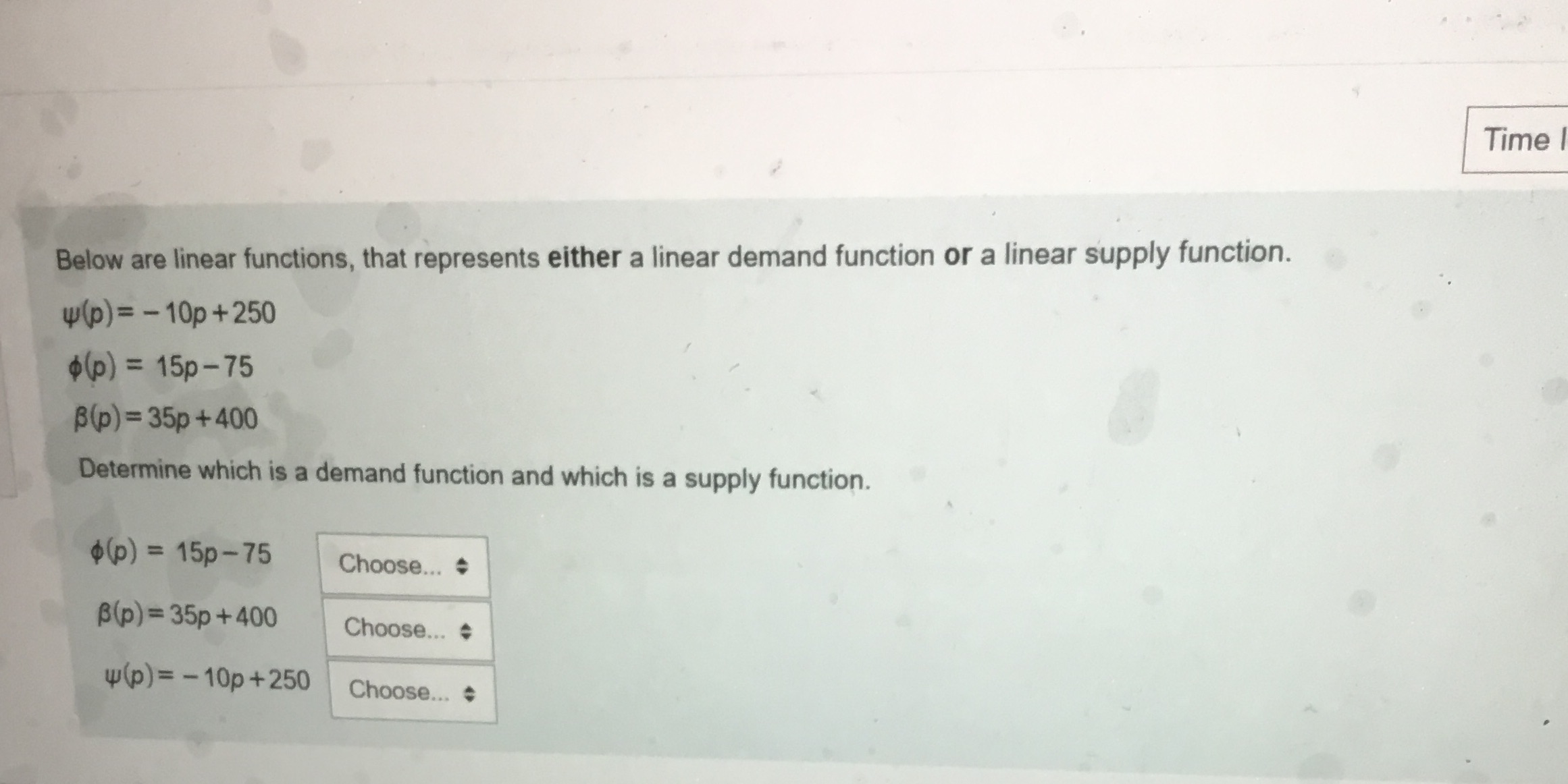 Please answer like now Time Below are linear