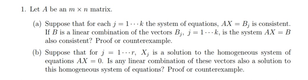 1. Let A be an m x 71 matrix. (a) Suppose that