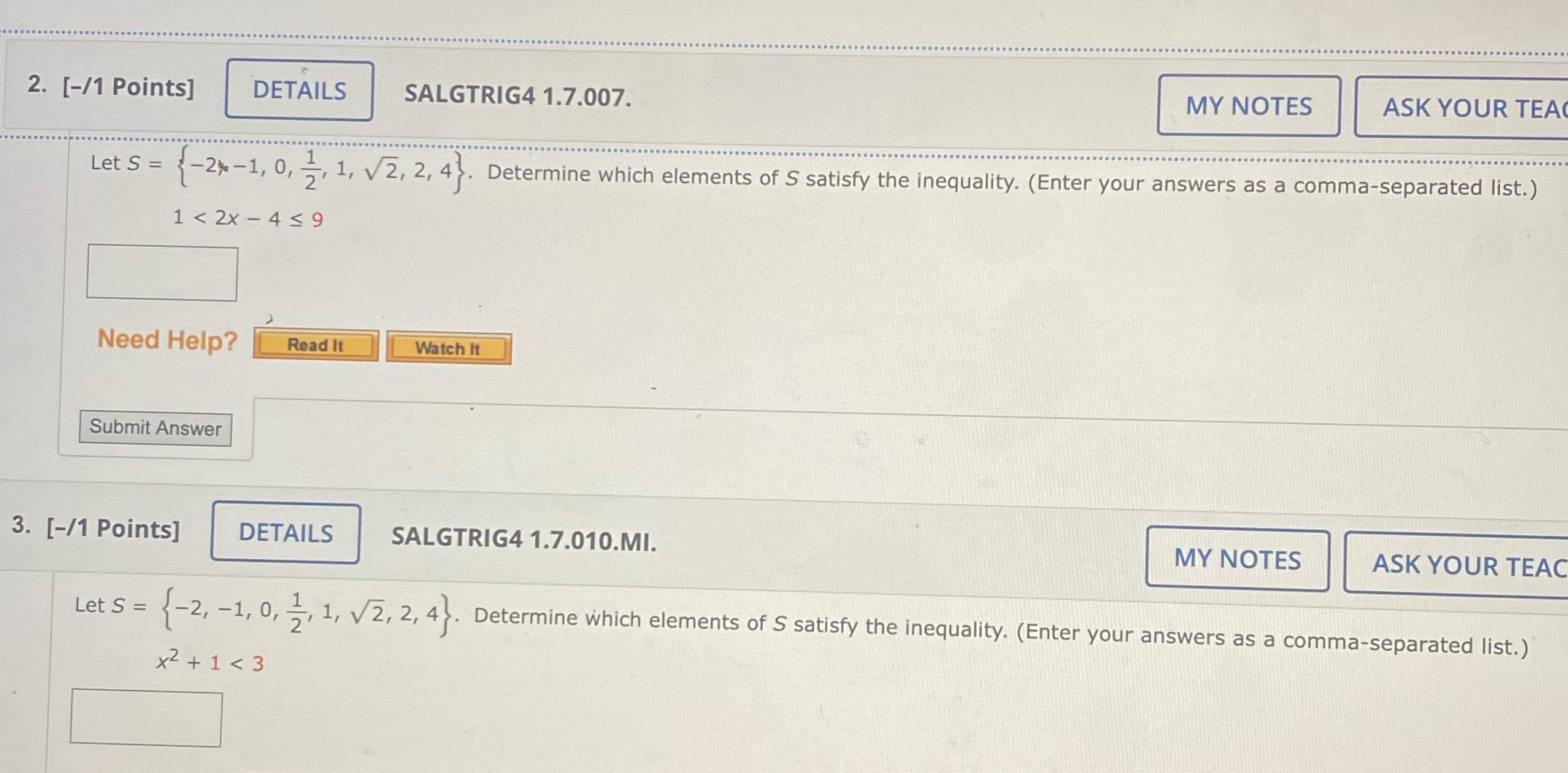2. [-/1 Points] DETAILS SALGTRIG4 1.7.007. MY